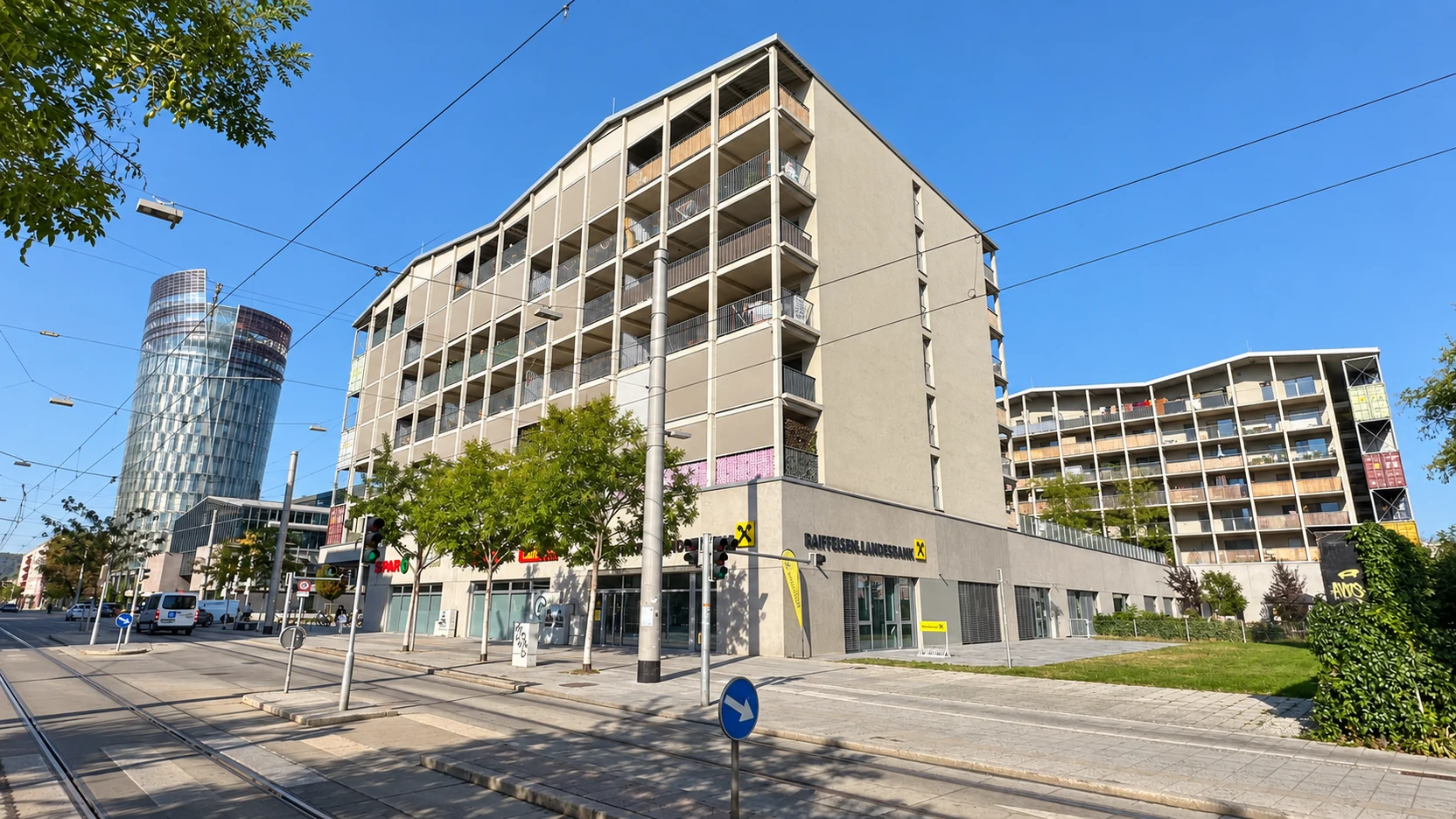 Smart City Graz Mitte mit Science Tower, Wohnbau und Straßenraum